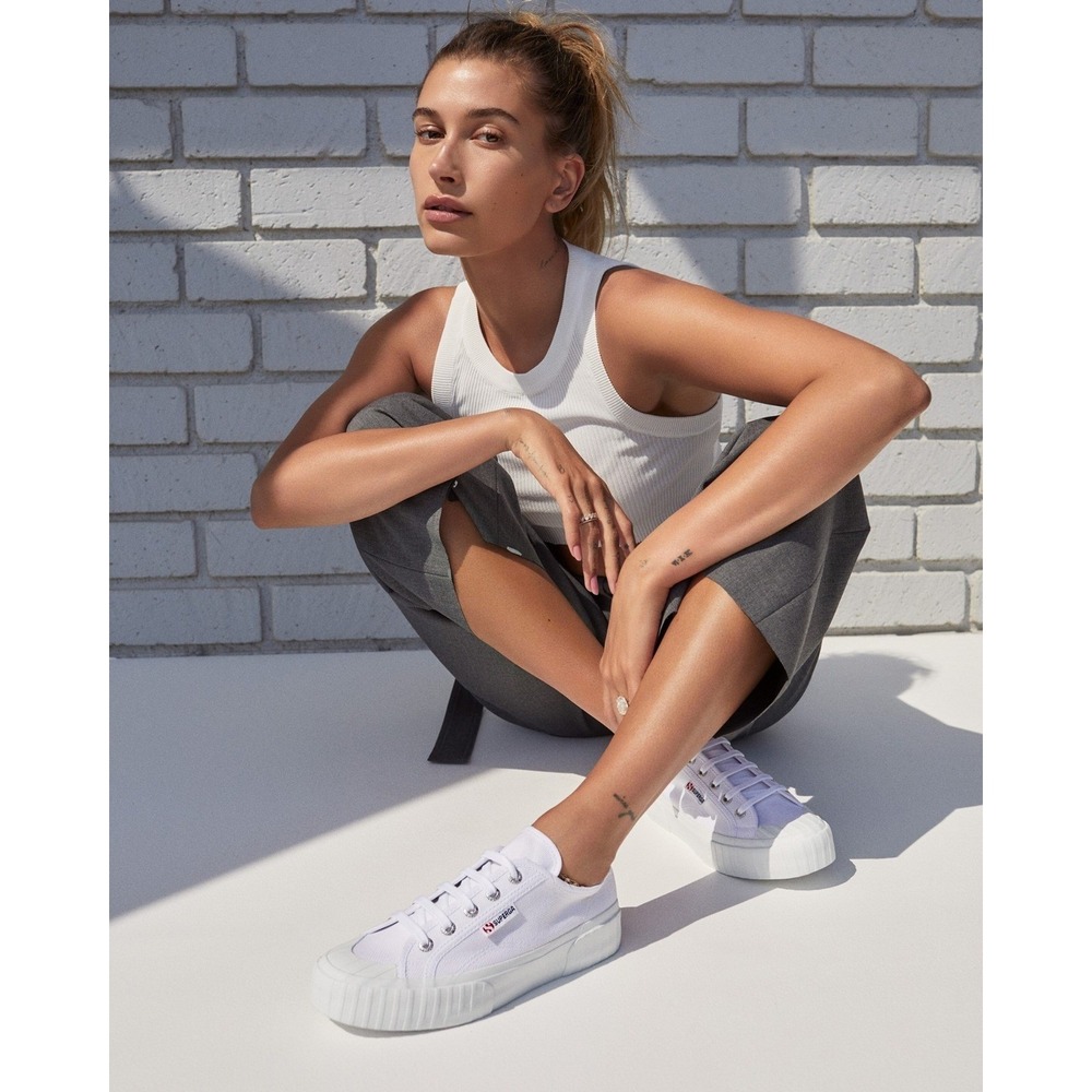 SUPERGA 2630 Stripe Nappa White Leather Platform Lace Up Casual Sneakers Women 8